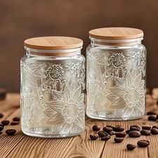 2 Pack Glass Storage Jar with Bamboo Lid, 23.7 FL Oz Kitchen Glass Food Stora...