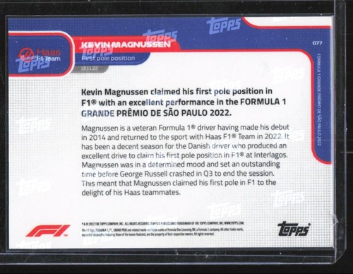 2022 Topps Now Formula 1 Kevin Magnussen Haas #77 - Picture 2 of 2