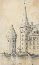 Lucerne Switzerland - Miniature Pencil Drawing - 19th Century - Grand Tour