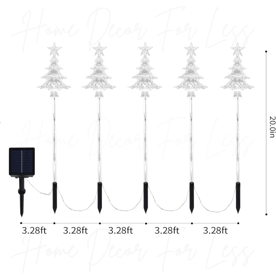 Set of 5 Solar LED Multicolor Christmas Tree Yard Stake Pathway Lights - 8 Modes - Image 2 of 4