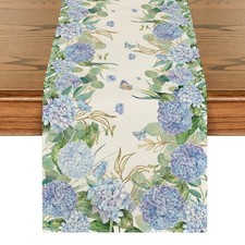 Hydrangea Wildflowers Flower 210 GSM Summer Table Runner, Seasonal Spring Kit...