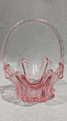 フェントン　フリルバスケット(花柄) VTG Fenton Pink Glass Basket Ruffled Twisted Handle | eBay