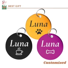 Cat Dog ID Tags, Personalized Pet Tags, Custom Text,Aluminium Round ID Tags
