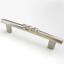 Three-Hearts “Romantic Spirit” Cabinet Handle 3” Drawer Pull, Satin Nickel