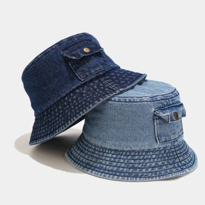Fashion Mens Womens Bucket Hat High Quality Solid Color Denim Fishing Hats