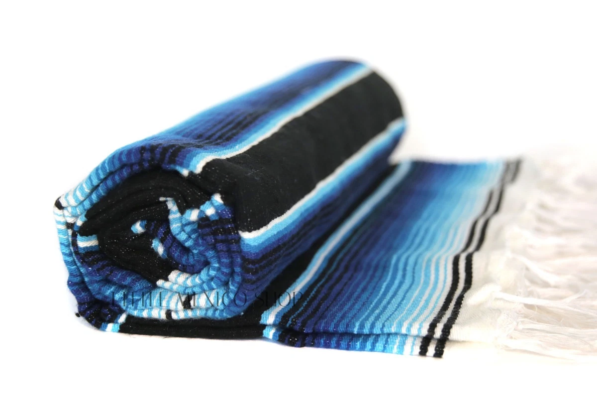MEXICAN BLANKETS Serape Sarape BLUE Saltillo Southwestern Yoga Pilates Soft