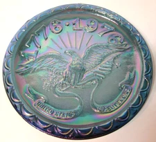 Indiana Glass Co. 1776-1976 Commemorative Plate SPREAD WING EAGLE Blue