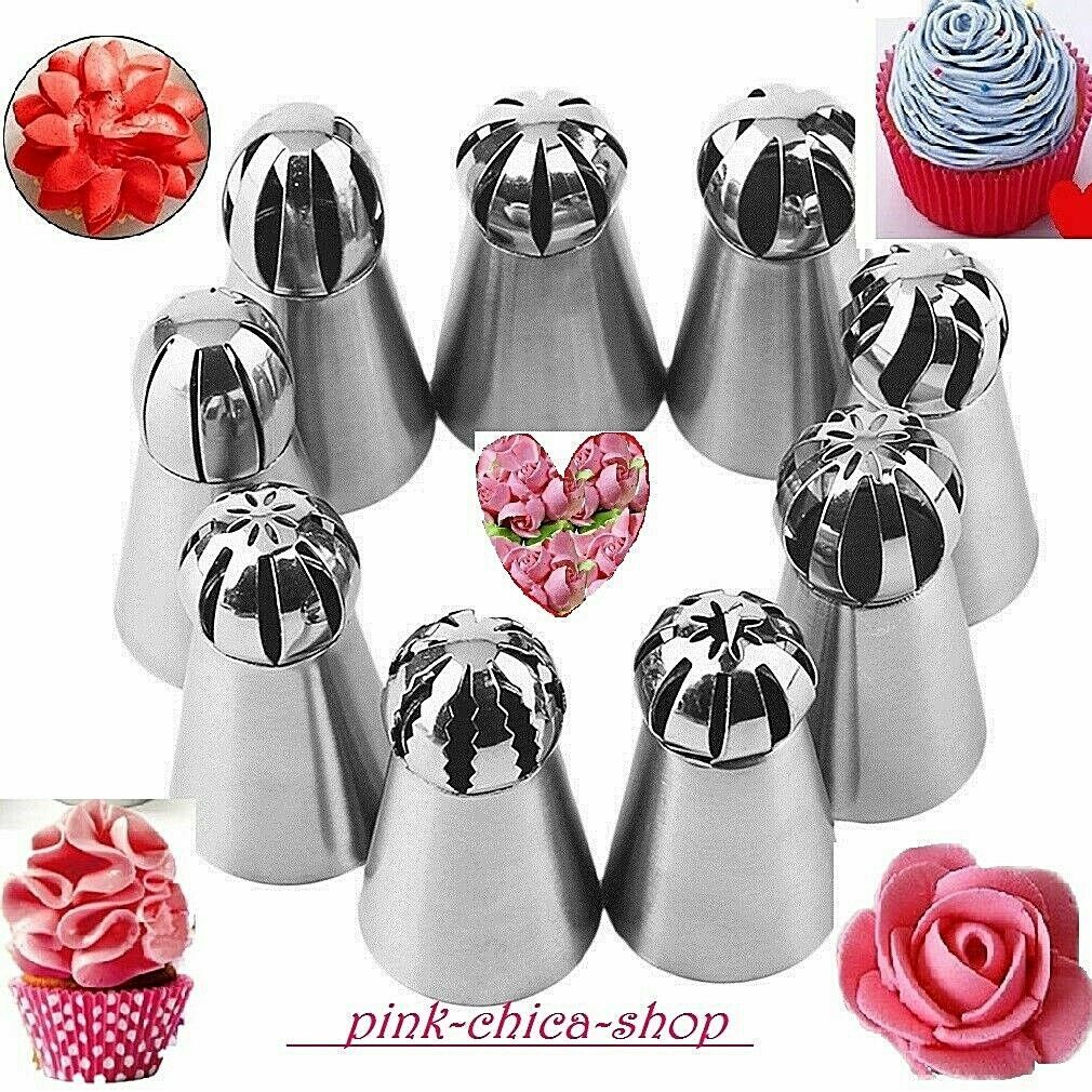 10er Set Spritztüllen Edelstahl Profi | Für Torten & Kekse Dekoration | Inklusive 10 Modelle #1M #6B #R6