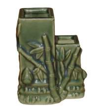 Vtg 5.5" Green Celadon Glazed Stoneware Bamboo Double Pottery Vase Planter B-265