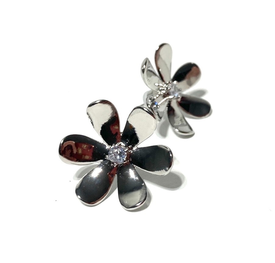 LUV AJ CRYSTAL DAISY PAVE STATEMENT STUD EARRINGS IN SILVER