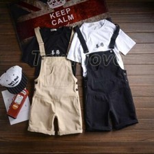Mens Cotton Overalls Slim Jumpsuit Romper Suspenders Pants Couples Bib Shorts