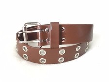 Youth Small/Medium Unisex 2 Holes Row Grommet Bonded Brown Leather Belt