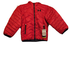 Under Armour Boys' ColdGear Reactor Hooded Jacket Red Full Zip Pockets Logo YS