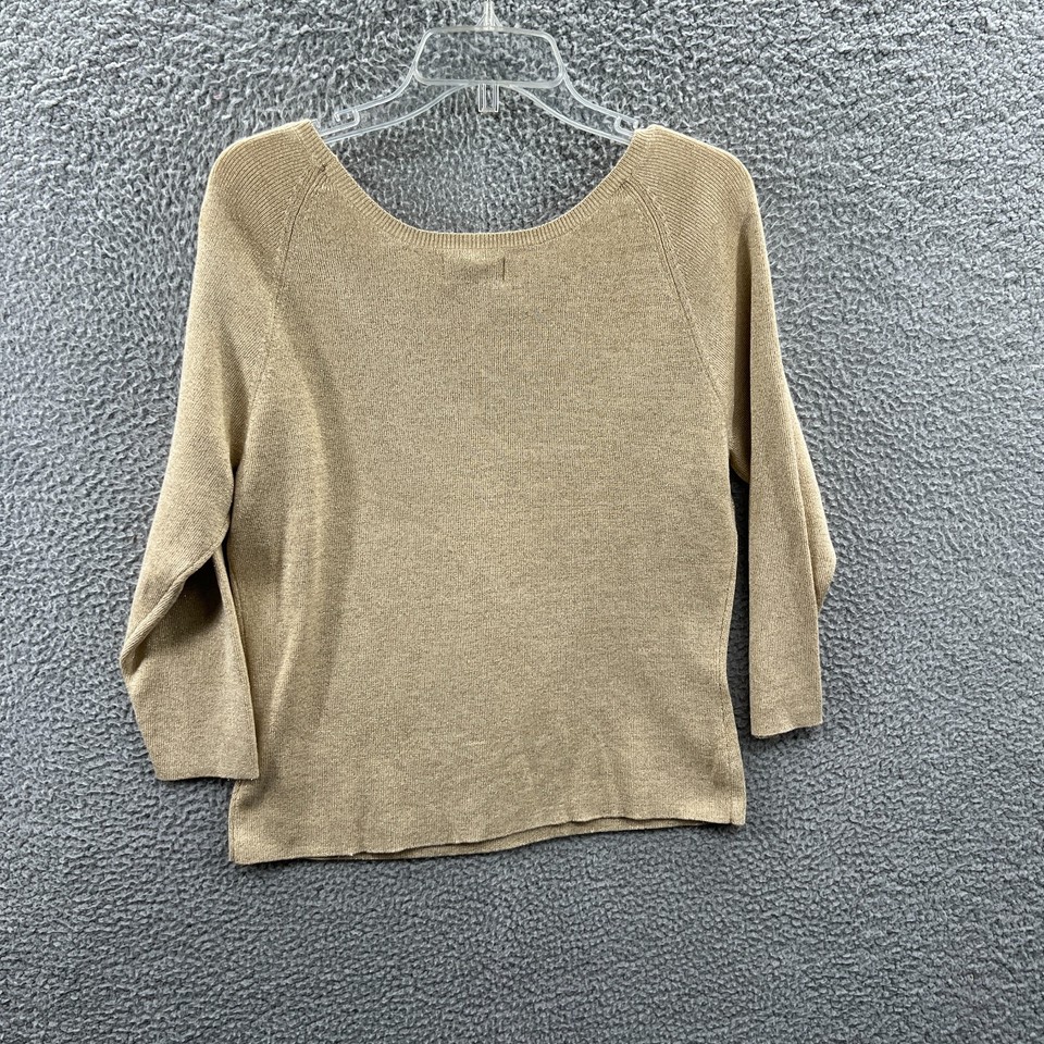 Worthington Womens Top Large Tan Metallic Pullover Long Sleeve Shirt