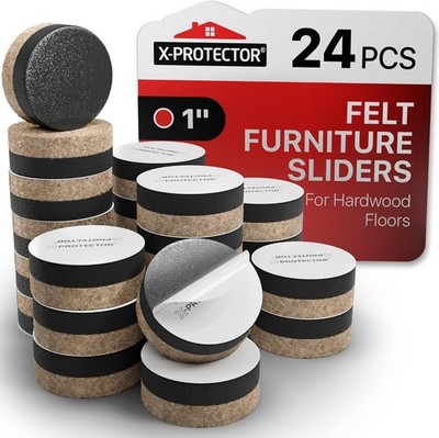 X-Protector Felt Furniture Sliders for Hardwood Floors - 24 PCS 1  | Self-Adhesi