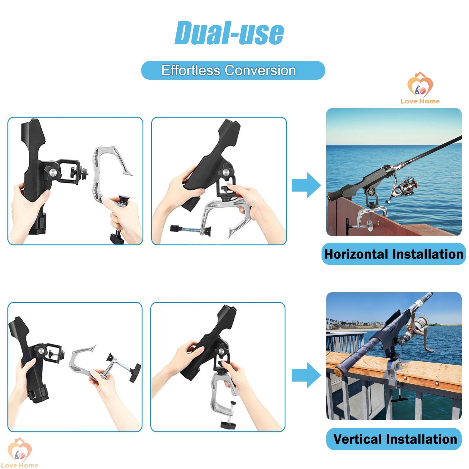 2 Pack Fishing Rod Holder w/ Combo Mount 360° Adjustable for Kayak Canoe Boat