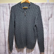 Lyle  Scott Scotland Mens Medium Cable Knit 1/4 Zip Sweater Gray Combed Cotton