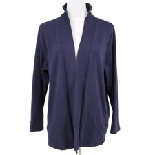 T by Talbots Knit Jacket Petites 2XP Navy Blue Stretch Pima Cotton Zip Pockets