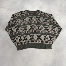 Vintage Abstract Knitted Jumper Patterned Grandad Knit Sweater Men's L