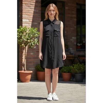 Club Monaco Womens Black 100% Silk Mesh Yoke Sleeveless Blouse Shirt 10 00201818