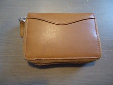 Genuine Leather RFID Brown Zip around Credit Card Wallet 4" x 3" x 7/8"