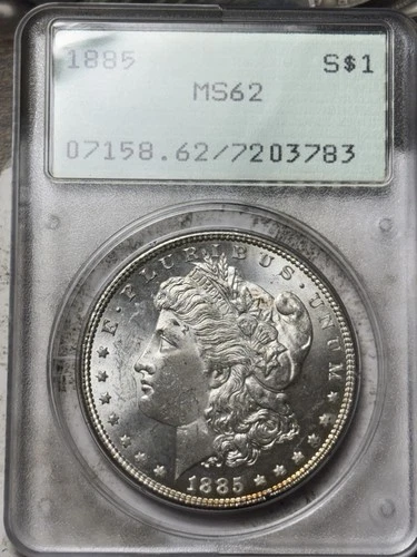 1885 $1 PCGS MS-62 Old Rattler Holder Morgan Silver Dollar