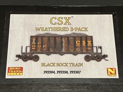 N Micro-Trains CSX Weathered 3-Pack Black Rock Train Car Set
