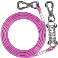 Tresbro 120FT Dog Tie Out Cable with Spring, Shock Absorbing 120 FT, Pink