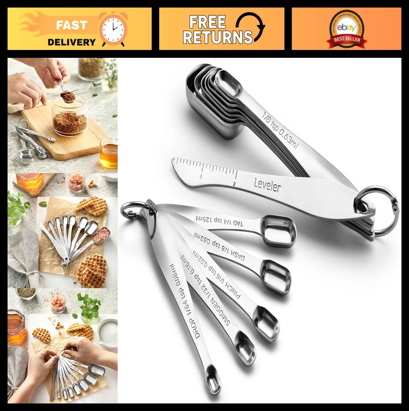13-Piece Stainless Steel Measuring Spoons Set with Leveler - Perfect for Cooking