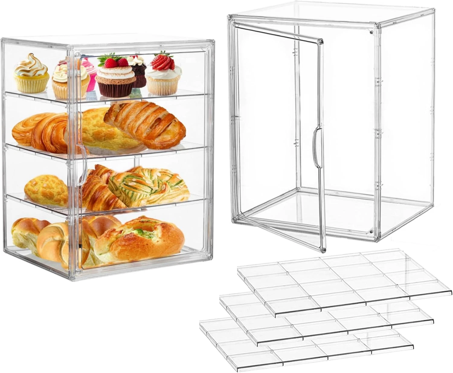 Adjustable 4-Layer Pastry Display Case - 2 Pack Clear Bread Box for Kitchen