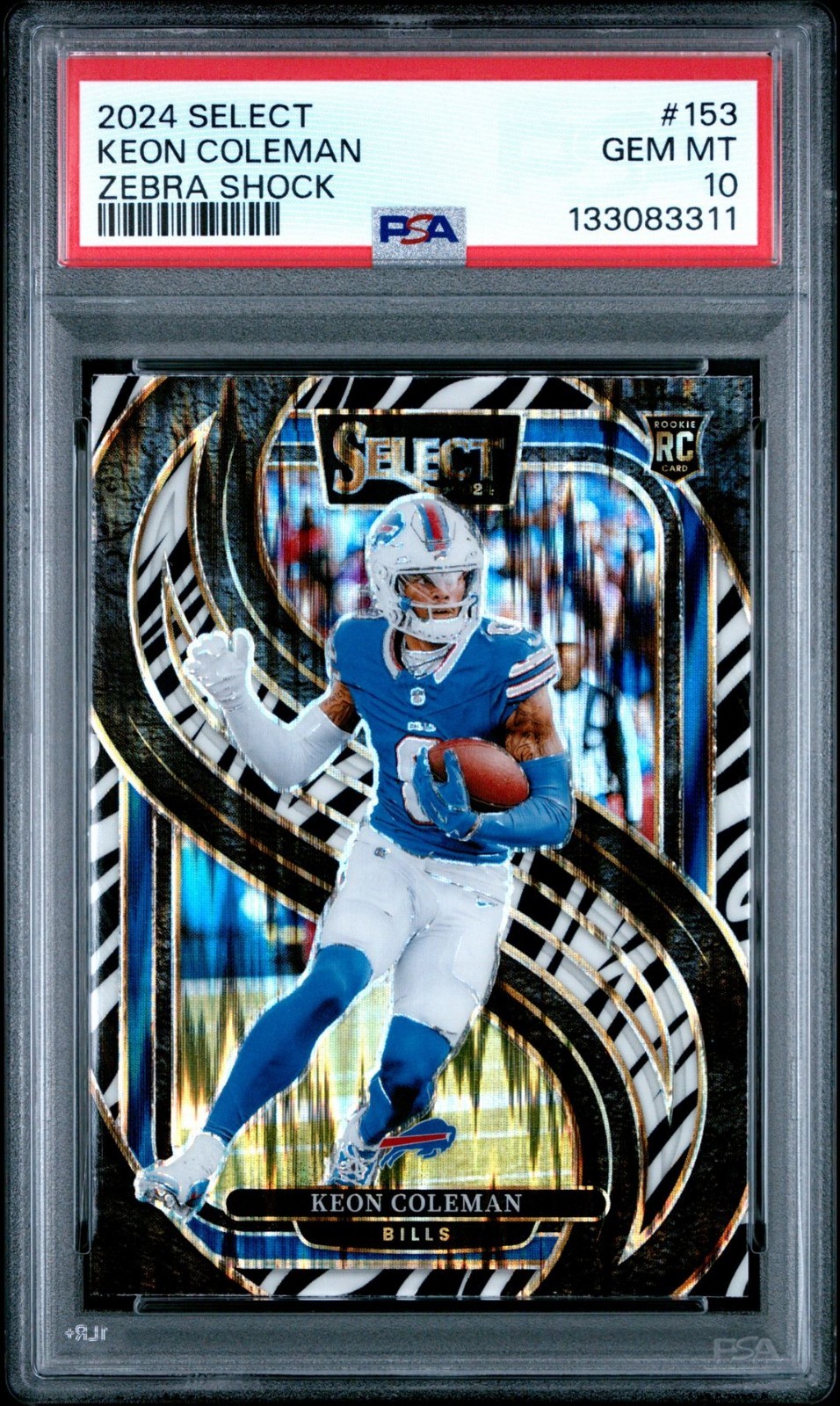 2024 PANINI SELECT ZEBRA SHOCK #153 KEON COLEMAN ROOKIE RC PSA 10