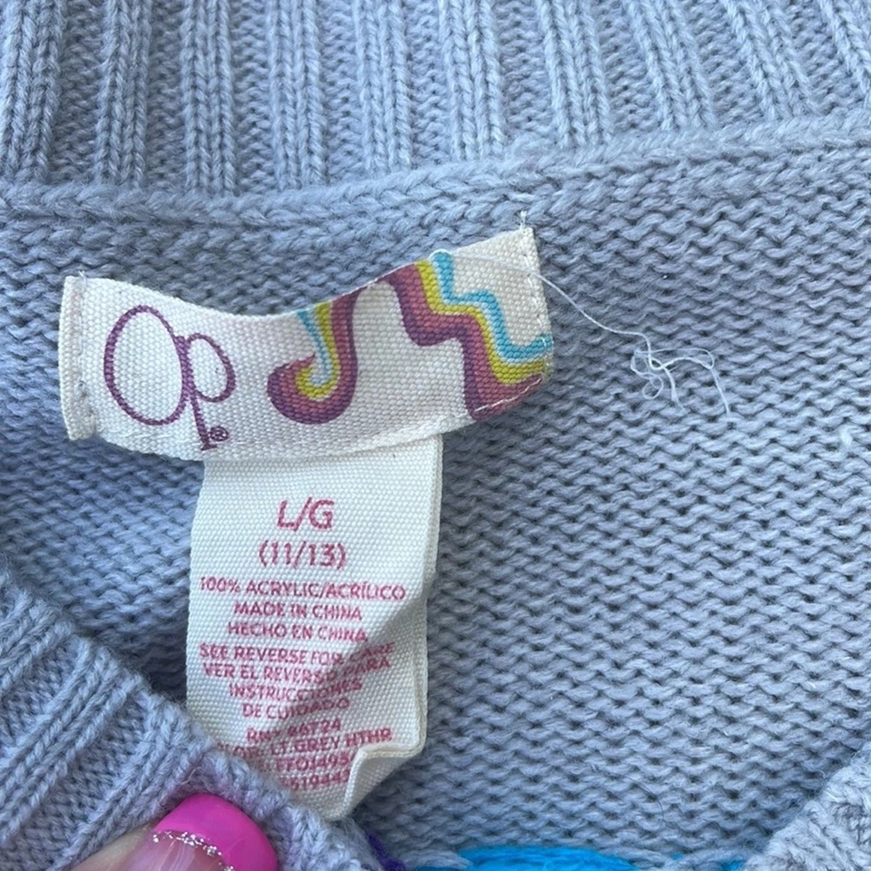 OP Gray Purple Blue fair isle print pullover sweater juniors girls size 11-13 - Image 4 of 4