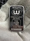 RARE WILLIAMS MANUFACTURERS REFINERS VINTAGE 1 OZ SILVER BAR .999 FINE CANADA