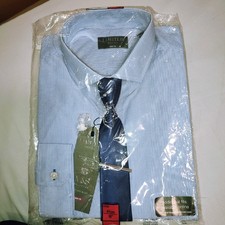 M&S 16" Mens Long Sleeve Shirt Blue Stripes With Tie Brand New