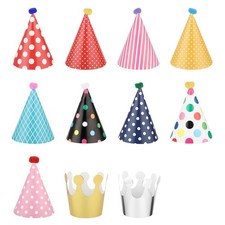 FdcLixuvol 11 PCS Birthday Party Hats, Party Cone Hats with Pom Poms