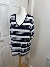 TU Woman Navy & White Striped V-Neck T-Shirt Size 16 Relaxed Fit