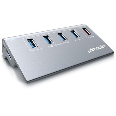 Primewire USB Hub, 5 Ports, USB 3.2 Gen 1, 80cm Kabel, Aluminiumgehäuse, silber