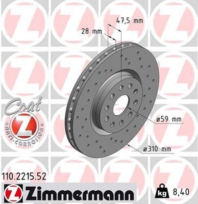 2x Bremsscheibe SPORT Z ZIMMERMANN 110.2215.52 für KAPPA LANCIA ALFA 166 SW JTD