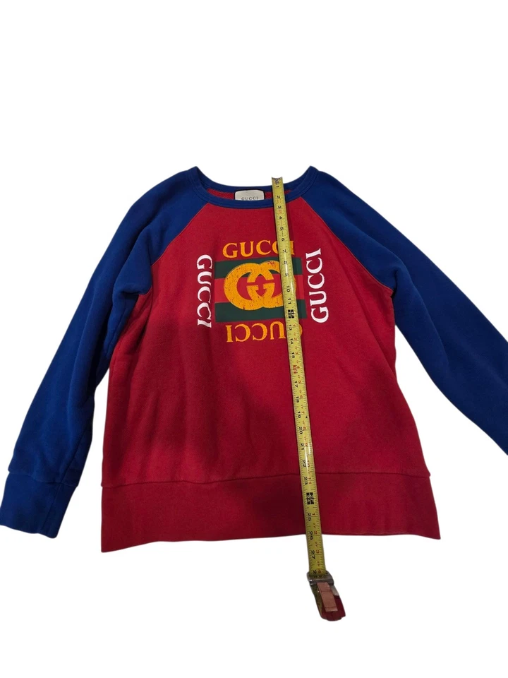 Autêntico Moletom Gucci Logotipo Desgastado Estampa Decote Redondo Vermelho e Azul Tamanho M - Imagem 3 de 4