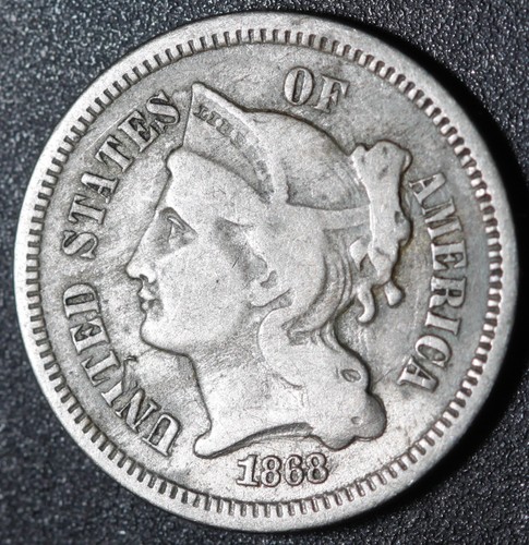 1868 THREE 3 CENT NICKEL - VF VERY FINE