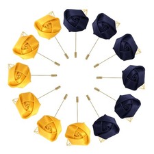 12 Pcs Groom Boutonnieres Rose Boutonnieres Pins Dark Blue/Yellow