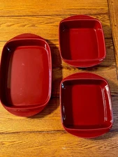 Lot of 3 Chantal Bakers ~ Deep Red ~ 13X9 Rectangular Baker ~ plus 8" Square
