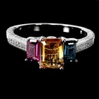 925 Sterling Silver Ring Octagon Citrine 7x5mm Topaz Rhodolite Gem Jewelry Sz 7