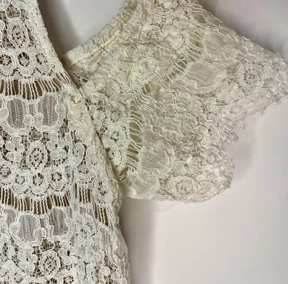 Rose & Olive Ecru Fully Lined LACE Cold Shoulder Short Sleeve Top- SZ Med Boho - Image 2 of 4