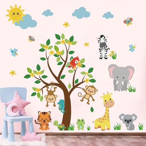 Wall Animal Stickers Decor Kids Jungle Supzone Decal Elephant Giraffe Cartoon - Picture 4 of 7