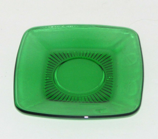 Vintage Dark Emerald Green Depression Glass SAUCERS 5.25 Inch Square