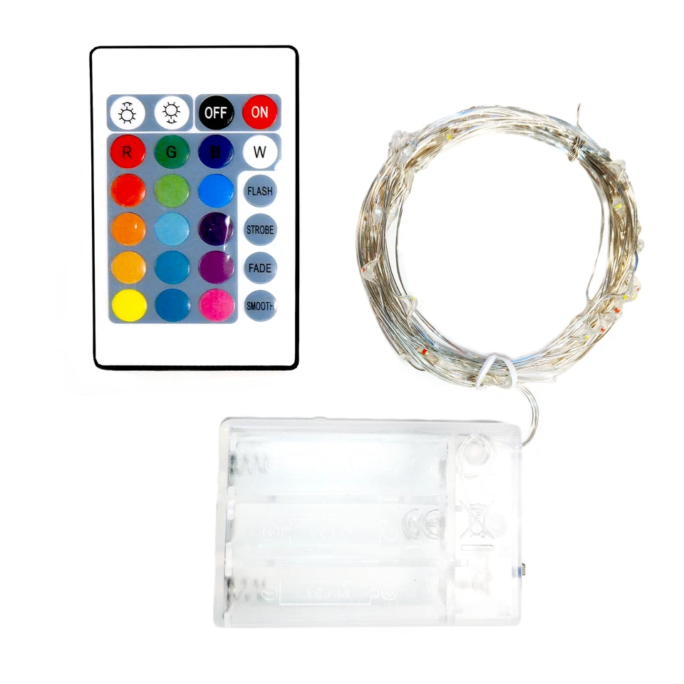 50 Micro 16 Color Changing LED Fairy Lights- 16.5 Foot With Battery, RGB Remote - Image 2 of 4