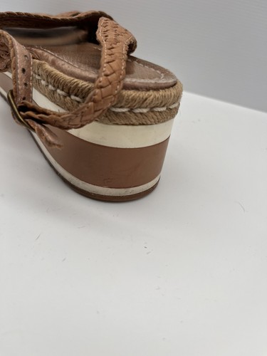 Django & Juliette Sandals Platform Tan Leather Buckle Closure EUR 41 Woven Look - Picture 14 of 14