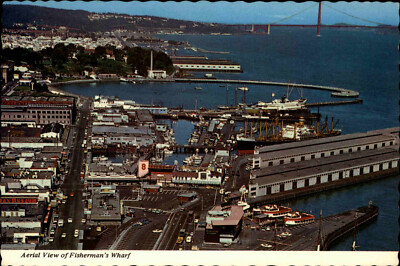 US-Postcard America SAN FRANCISCO Fishermans Wharf Aerial View Luftbild ~1970