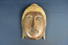 Ancien beau grand masque en bois de Bouddha sculpté à la main avec tête dorée...